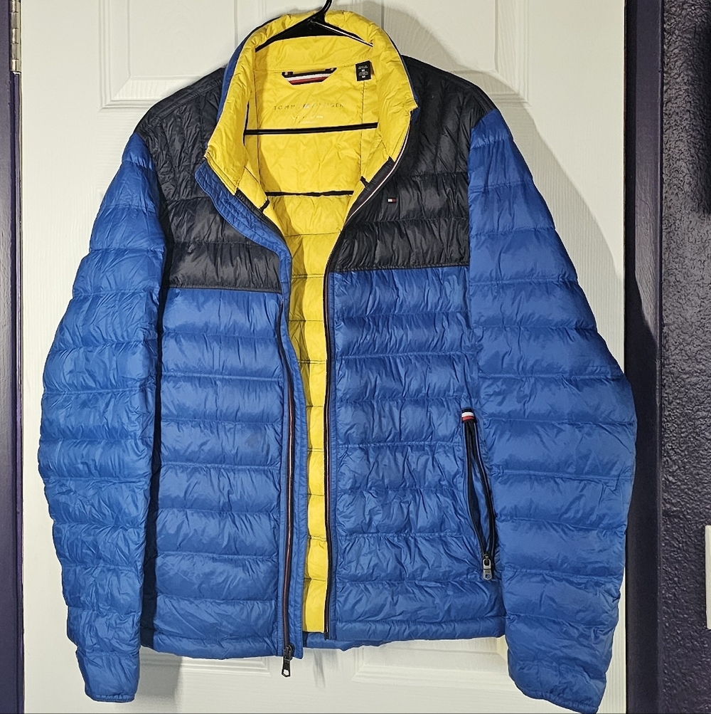 Tommy Hilfiger Packable Down Blue and Yellow Puffer Jacket